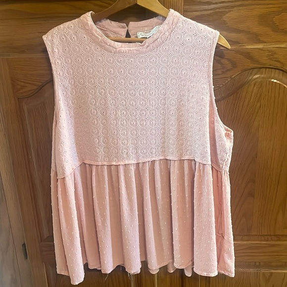 Pink Sleeveless Eyelet Top - Picture 1 of 3